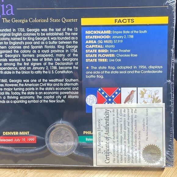 NIOP Georgia colorized State Quarters P & D in cellophane wrap with COA - Picture 5 of 6